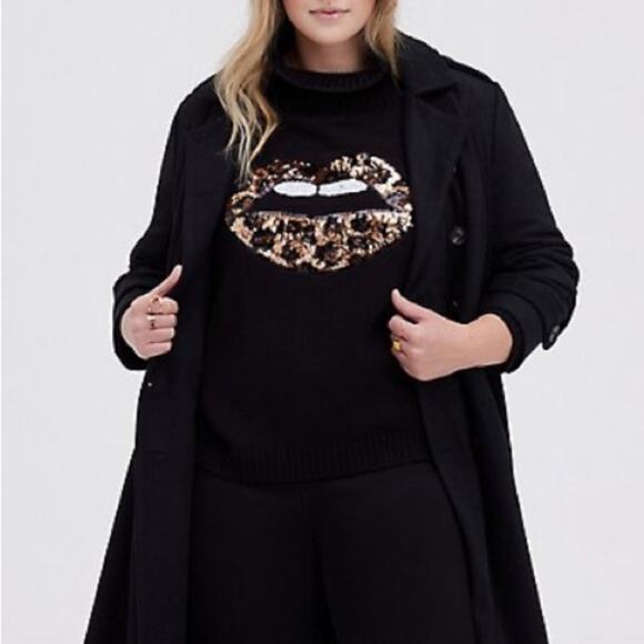 Torrid black leopard print pullover mock drop shoulder sweater - Picture 4 of 10